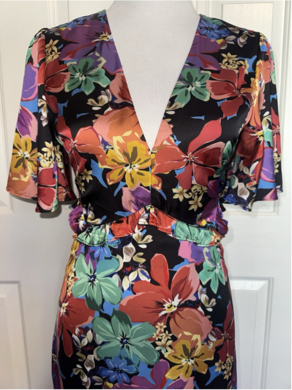 Tularosa Kaylee Floral Ruffle Midi Dress XS Romantic Wedding Guest Garden Party - Picture 6 of 16